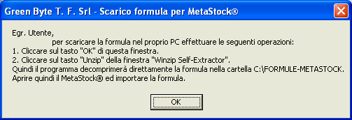 Messaggio con elenco operazioni per decomprimere il file